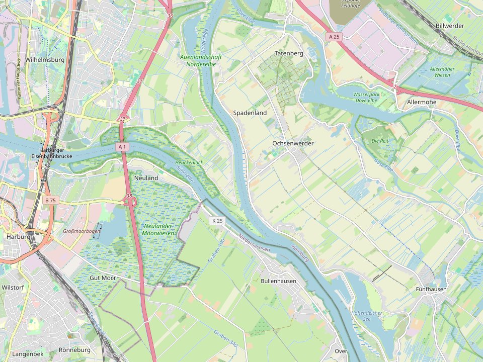 Map: Elbepark Bunthaus at Bunthäuser Spitze, where the Elbe splits, between Wilhelmsburg and Harburg