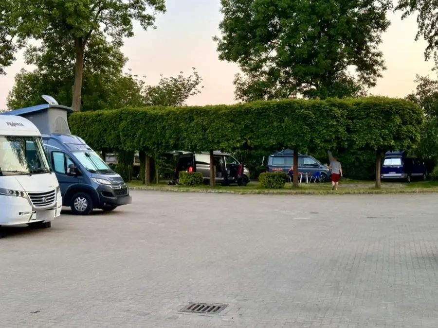 Vans au Bullihafen sous des tilleuls taillés